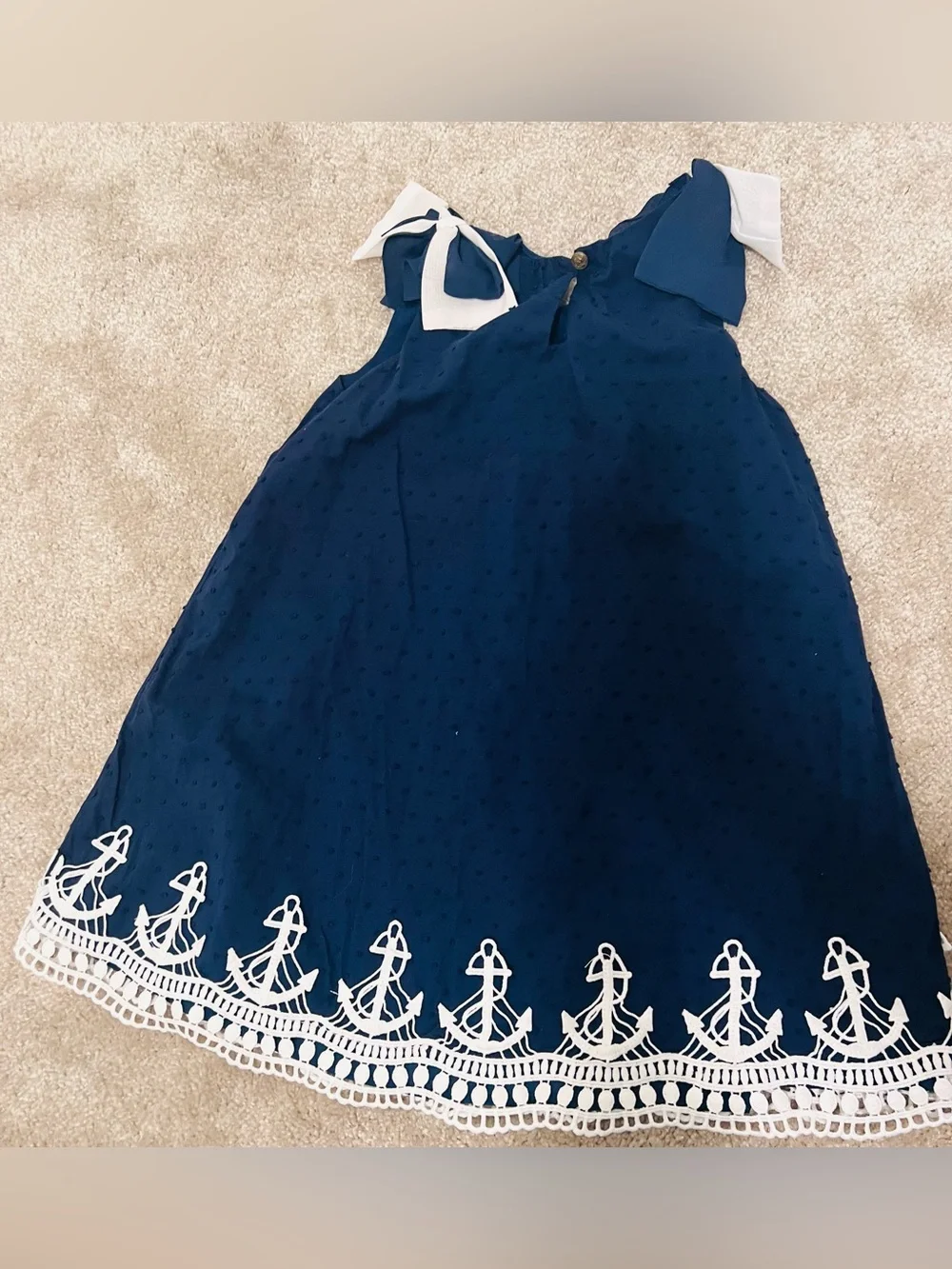 Cynthia Rowley Girls Size 7 Navy Swiss Dot Nautical Anchor Dress 🎀⚓️